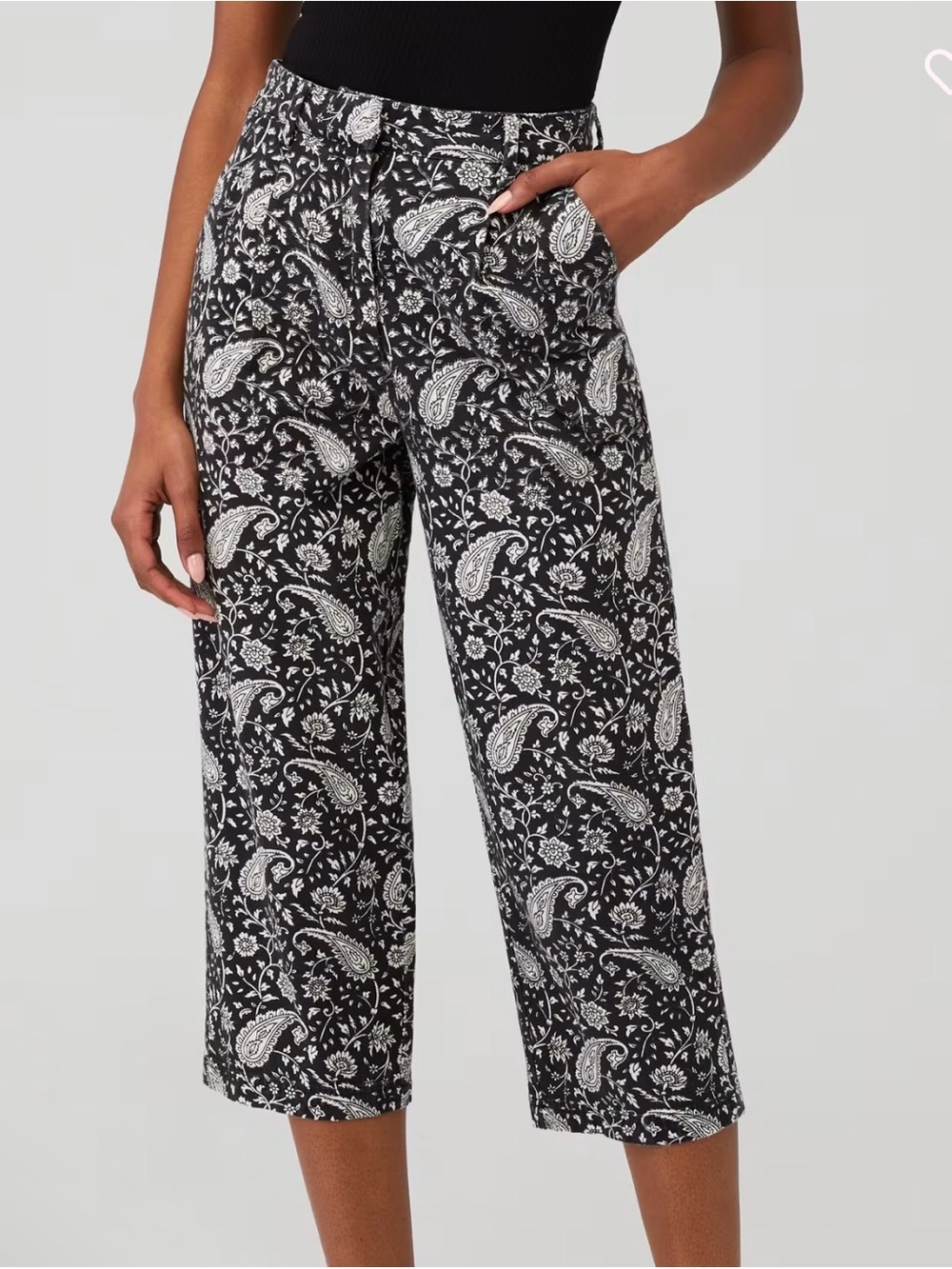 Cleobella Dana Trouser in Black & White Paisley Wide-Leg Cropped, size XL